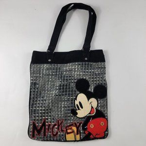 Disneyland Embroidered Mickey Mouse Black Tweed Tote Bag Book Bag